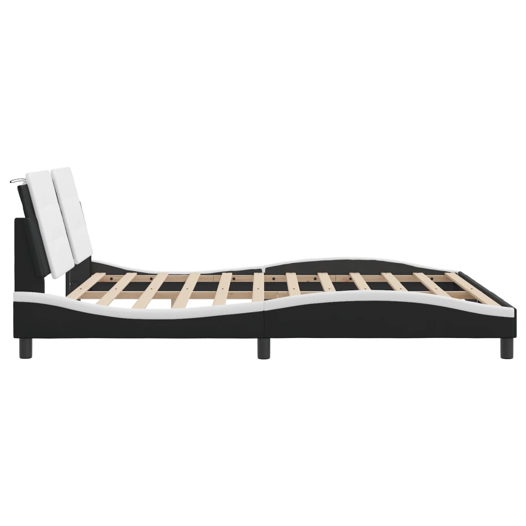 Bed Frame with LED without Mattress "Zadar" Black and White 180x200 cm