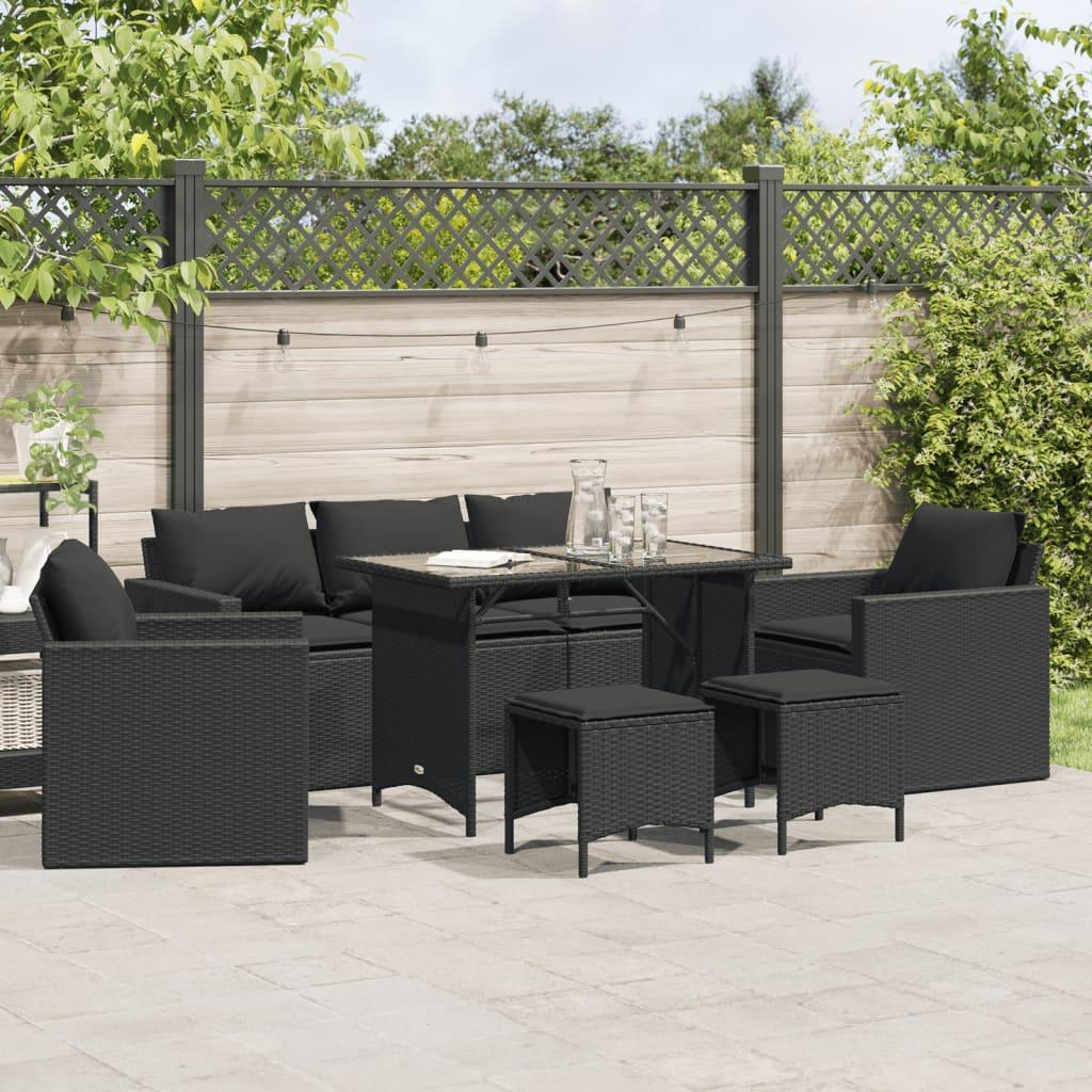 6 Piece Garden Sofa Set with Cushions Black Poly Rattan