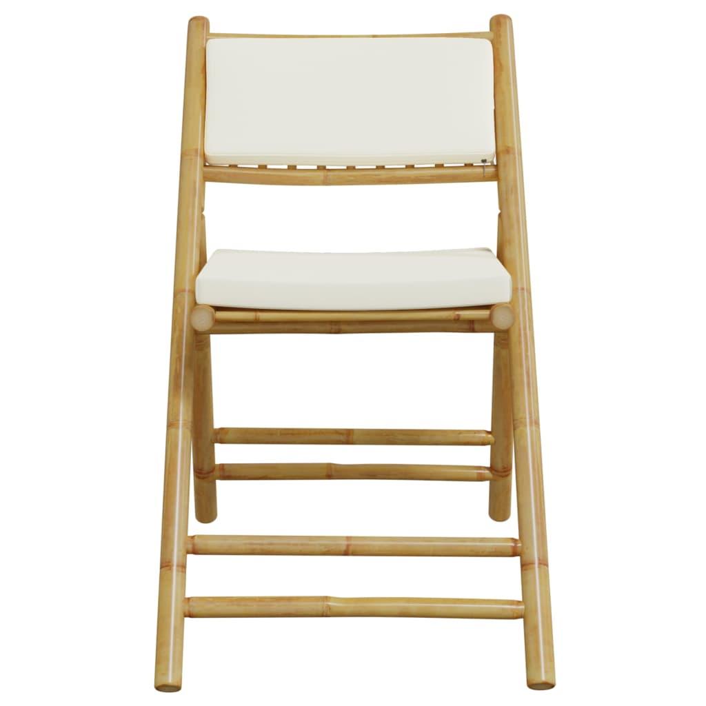 4 Piece Folding Bistro Chairs with Cream White Cushions Bamboo