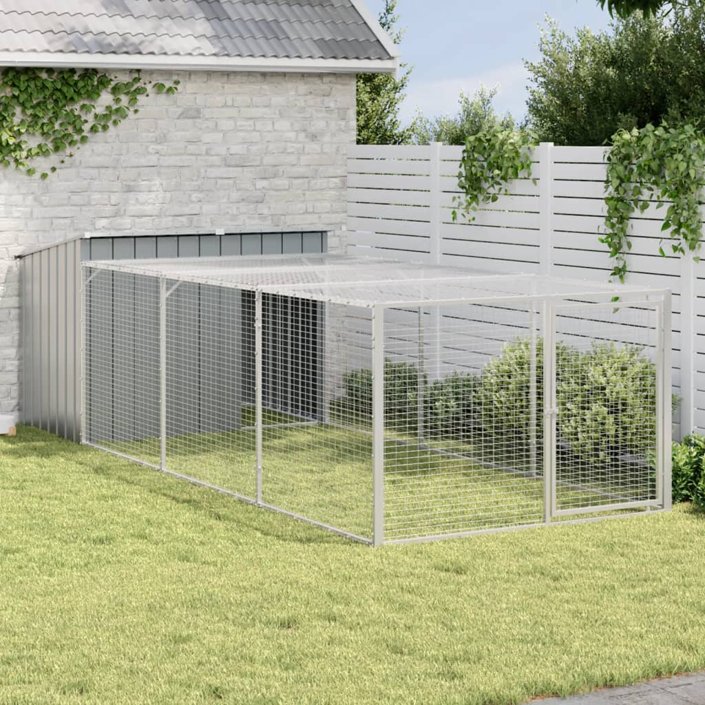 Dog House with Run Anthracite 153x396x110 cm Galvanised Steel