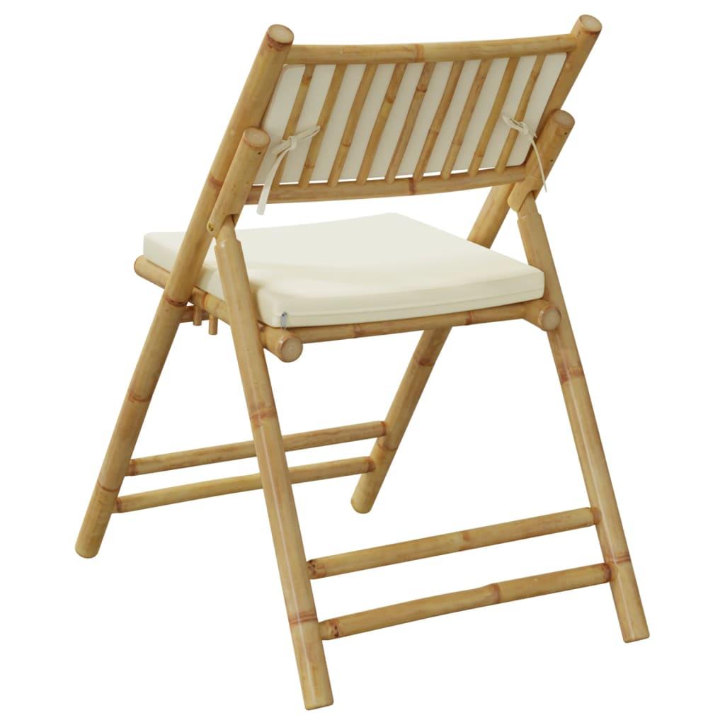 2 Piece Folding Bistro Chairs with Cream White Cushions Bamboo