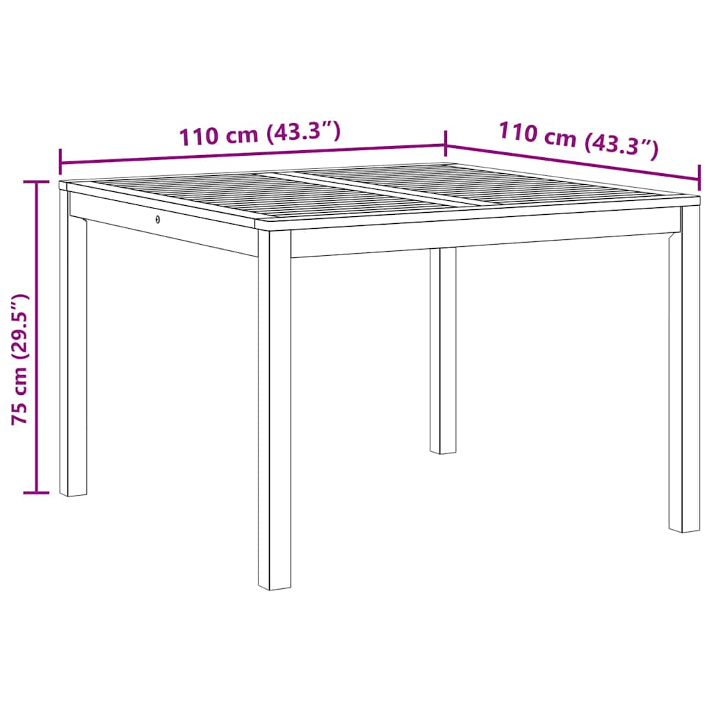 Garden Dining Table 110x110x75 cm Solid Wood Acacia