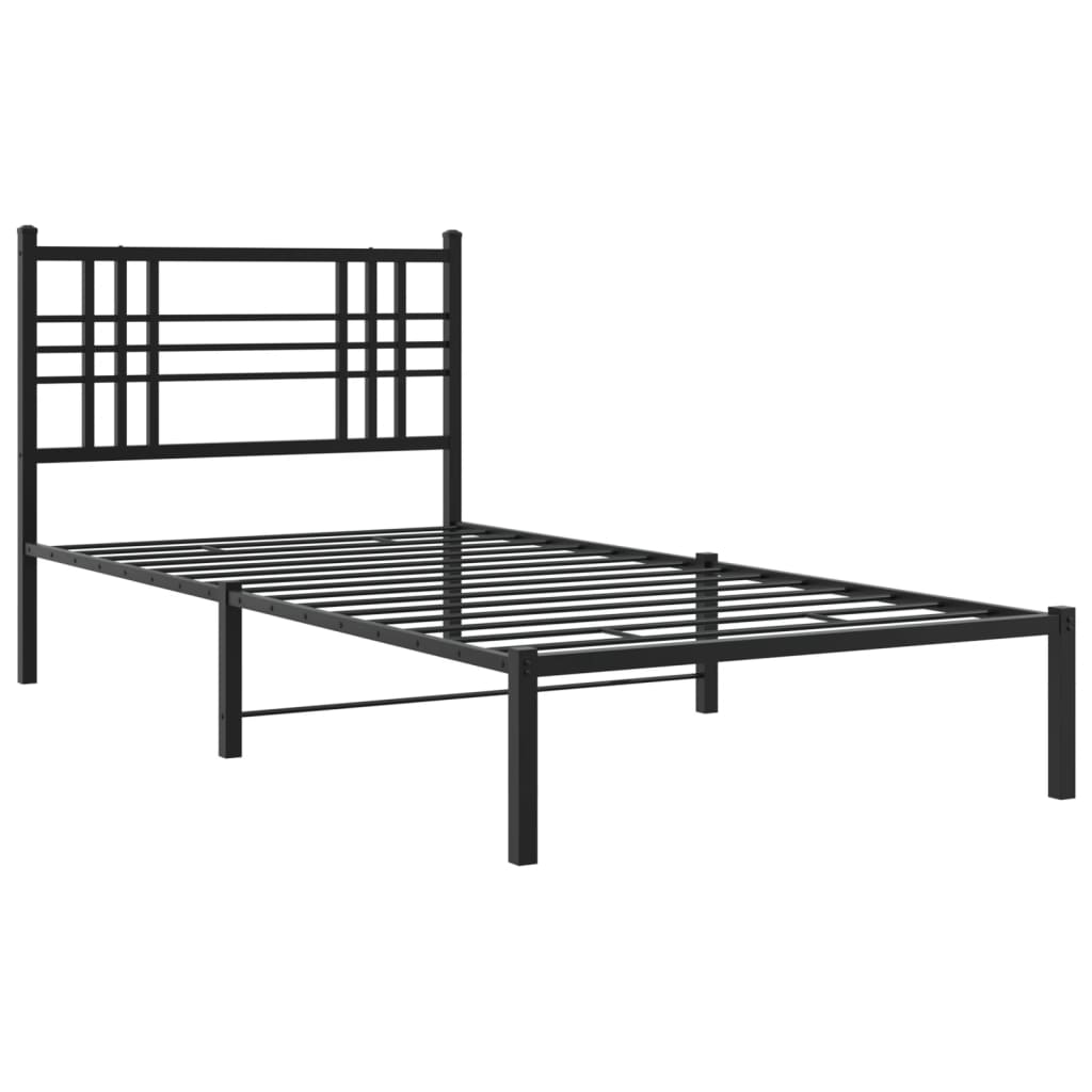 Metal Bed Frame without Mattress with Headboard Black 107x203 cm King Single