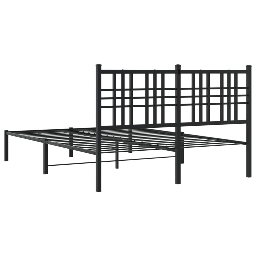 Metal Bed Frame without Mattress with Headboard Black 135x190 cm