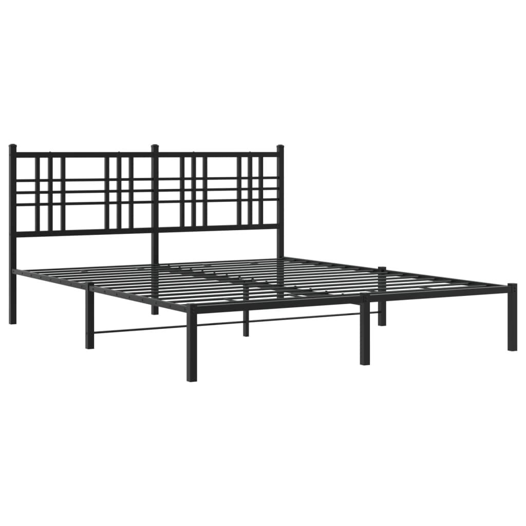 Metal Bed Frame without Mattress with Headboard Black 150x200 cm