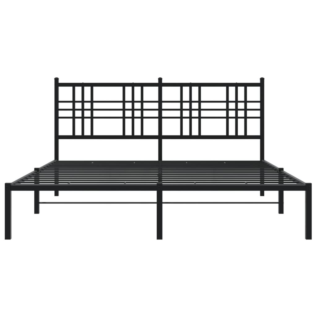 Metal Bed Frame without Mattress with Headboard Black 150x200 cm