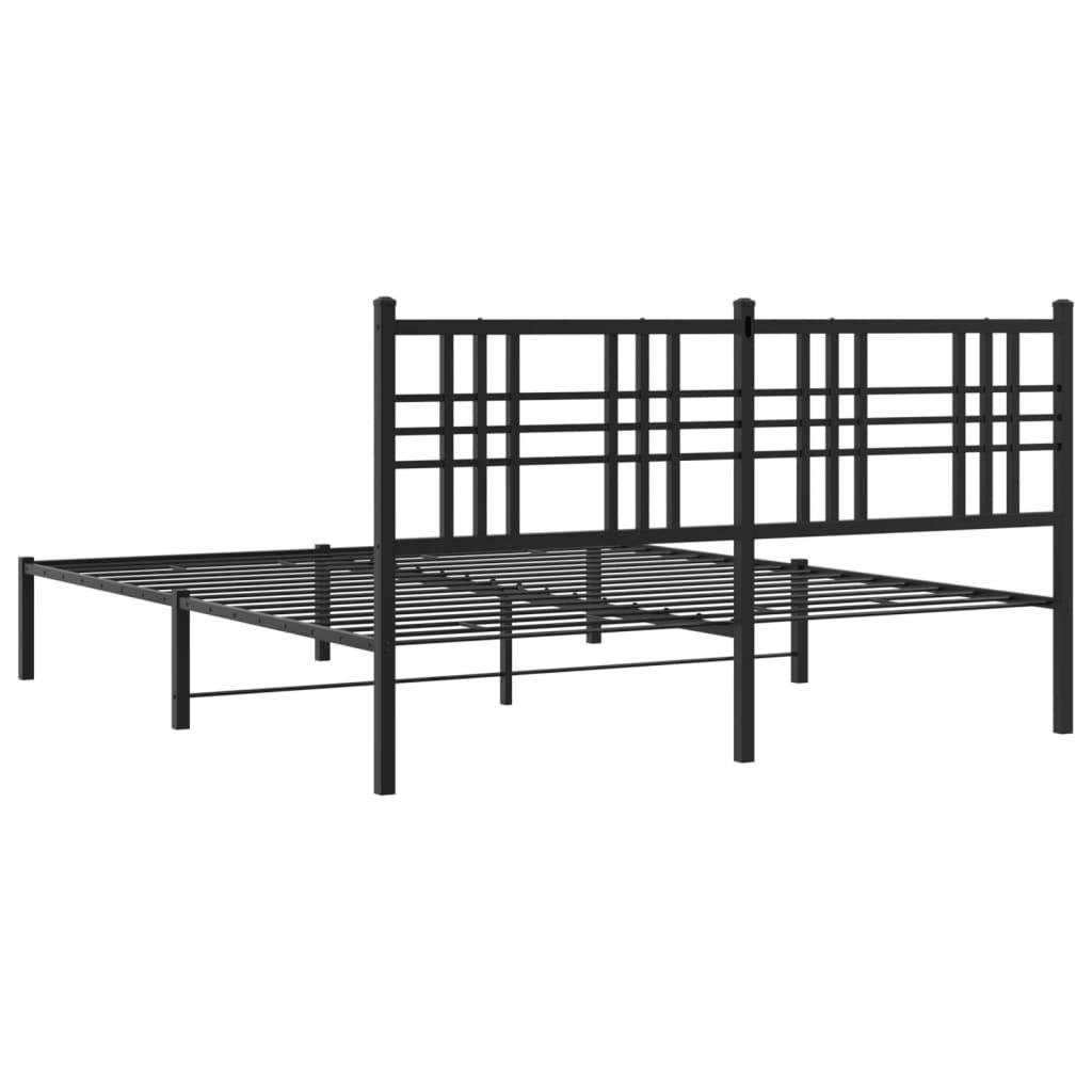 Metal Bed Frame without Mattress with Headboard Black 150x200 cm