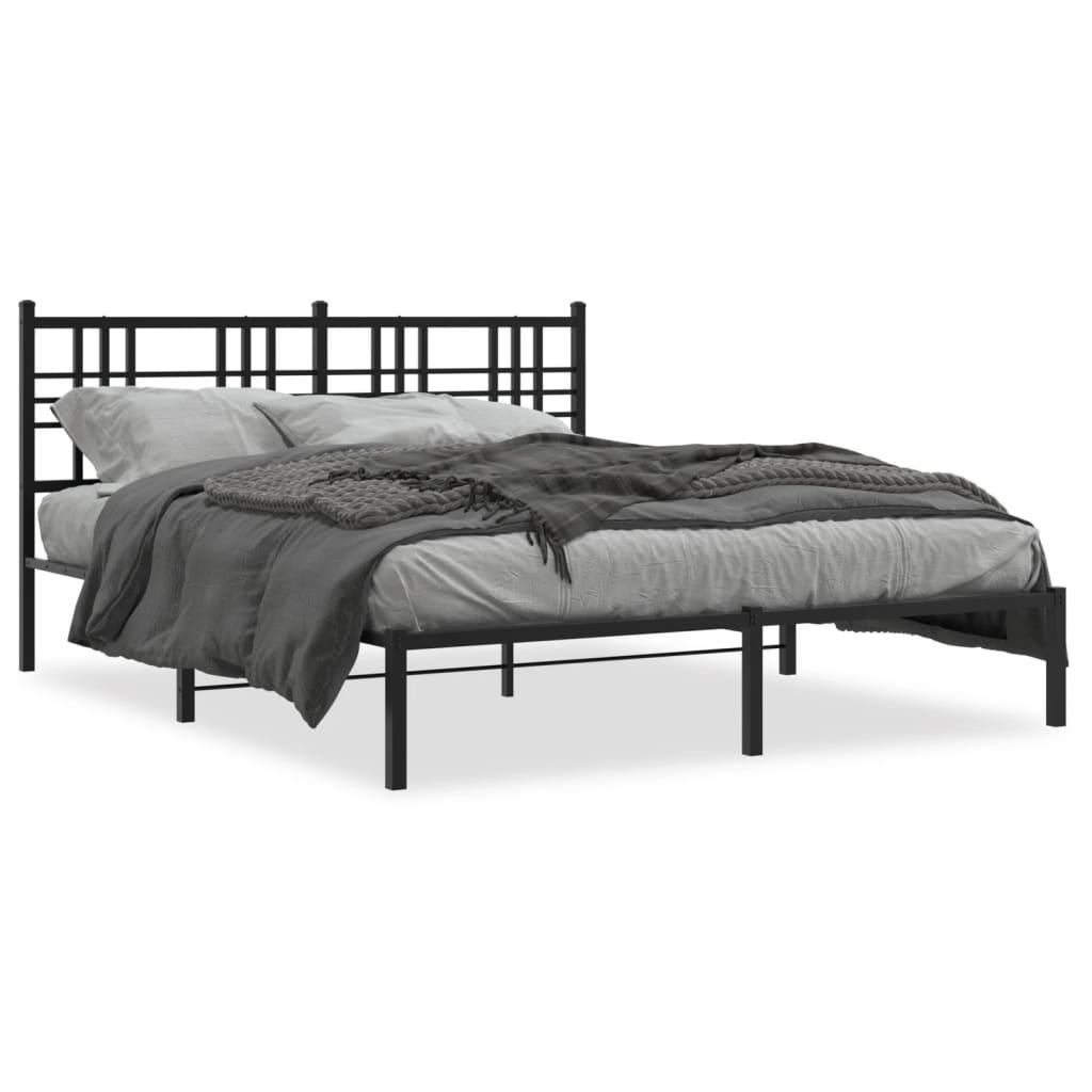Metal Bed Frame without Mattress with Headboard Black 150x200 cm