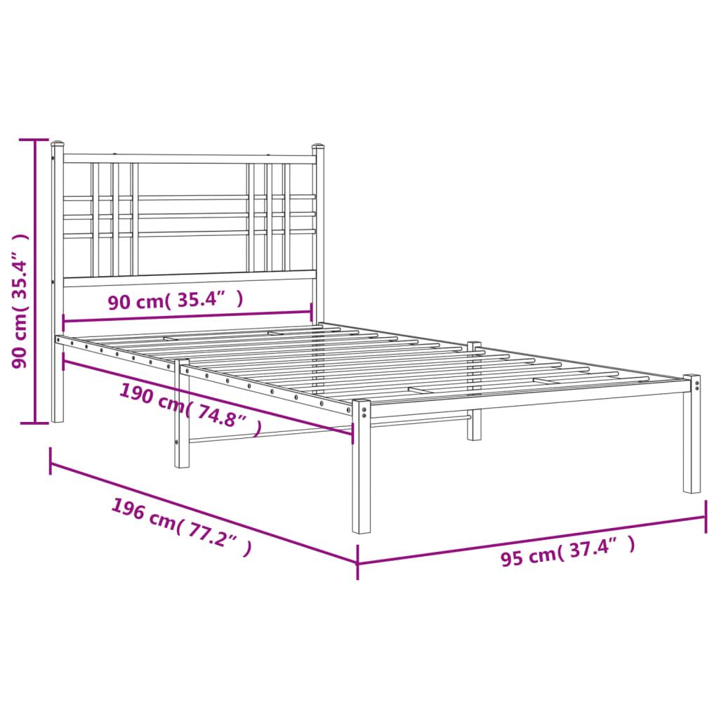 Metal Bed Frame without Mattress with Headboard White 90x190 cm