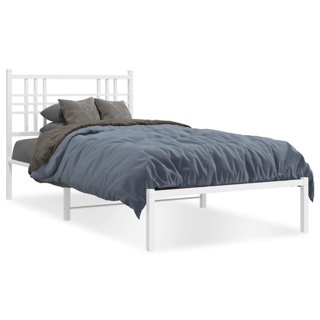 Metal Bed Frame without Mattress with Headboard White 90x190 cm
