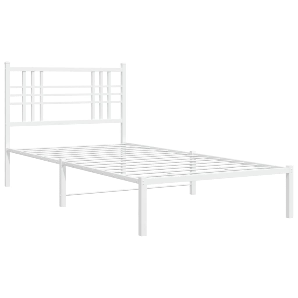 Metal Bed Frame without Mattress with Headboard White 107x203 cm King Single