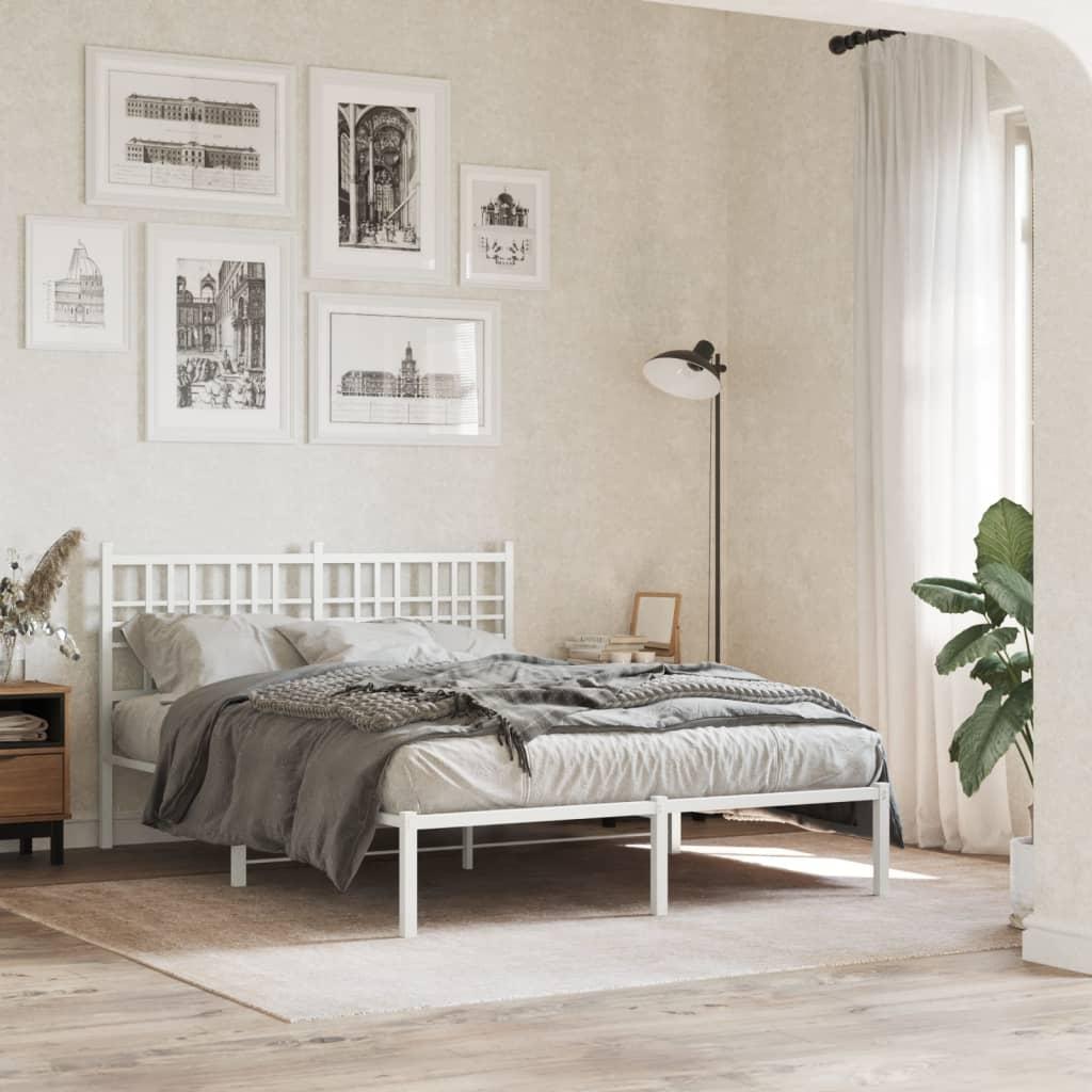 Metal Bed Frame without Mattress with Headboard White 135x190 cm