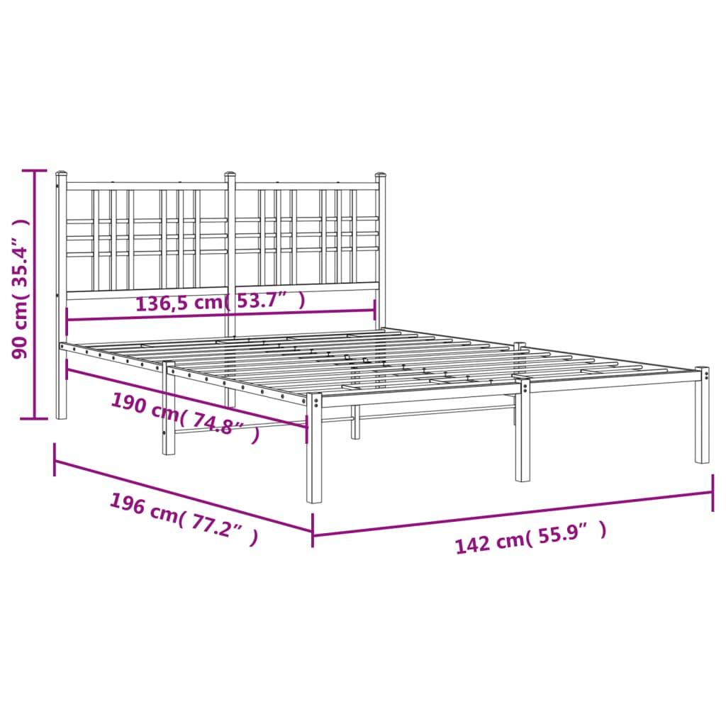 Metal Bed Frame without Mattress with Headboard White 135x190 cm