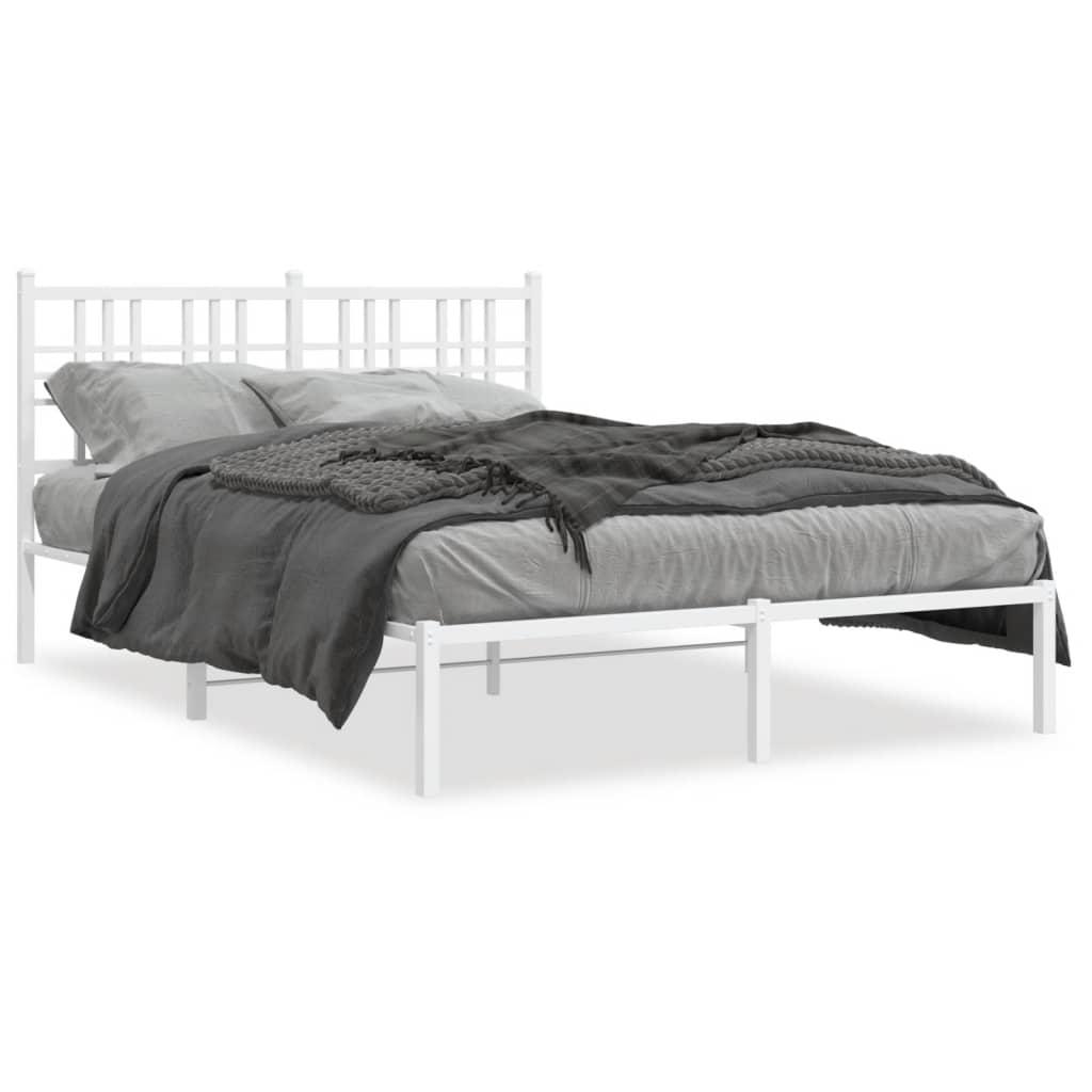 Metal Bed Frame without Mattress with Headboard White 135x190 cm