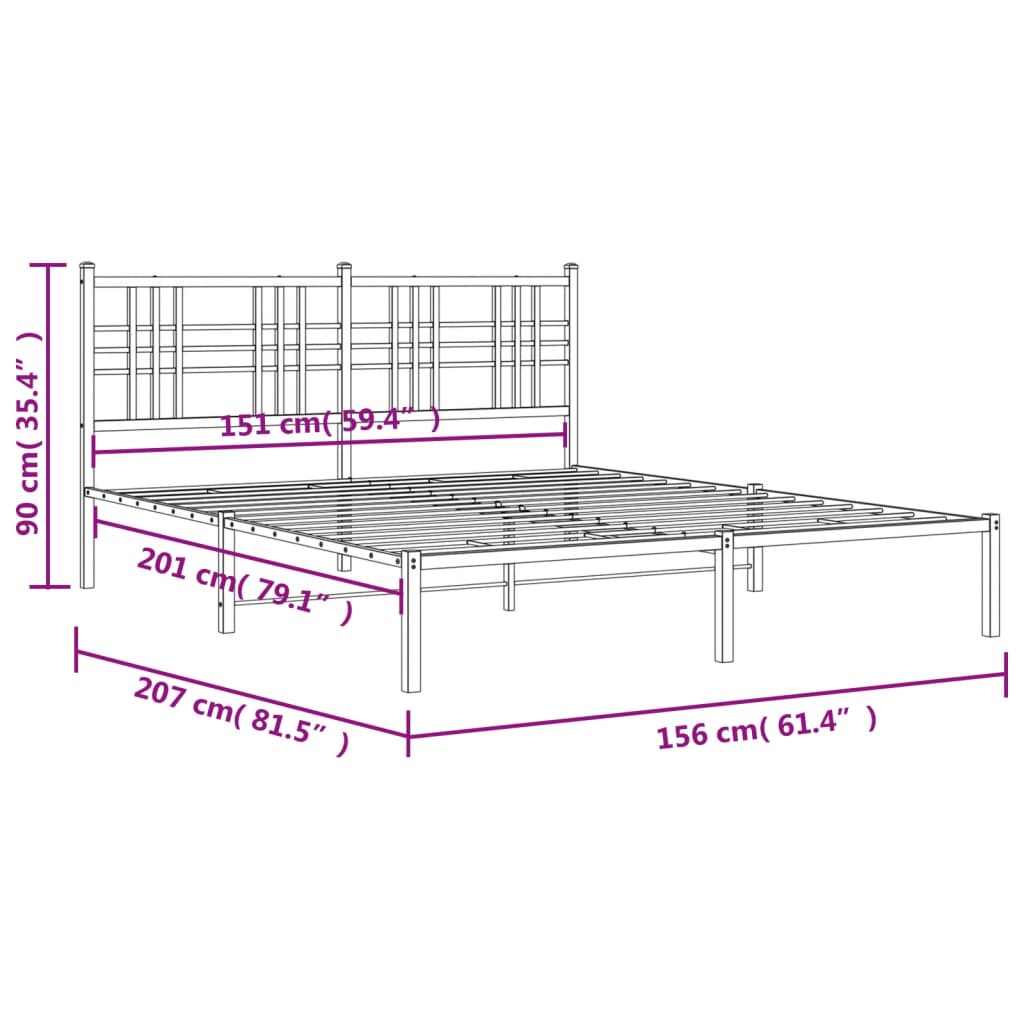 Metal Bed Frame without Mattress with Headboard White 150x200 cm