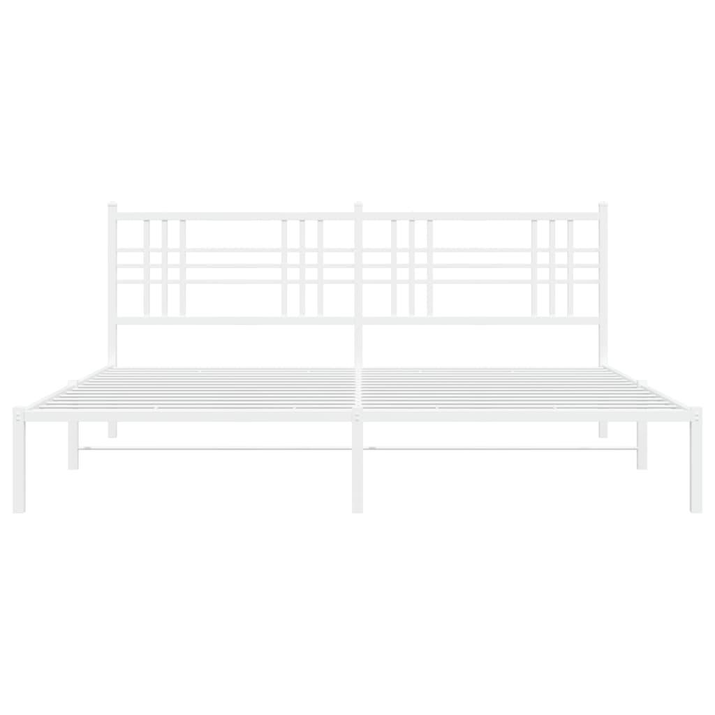 Metal Bed Frame without Mattress with Headboard White 183x203 cm King