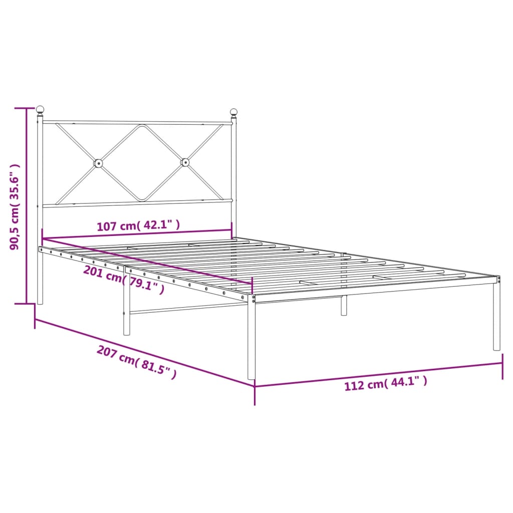 Metal Bed Frame without Mattress with Headboard Black 107x203 cm King Single