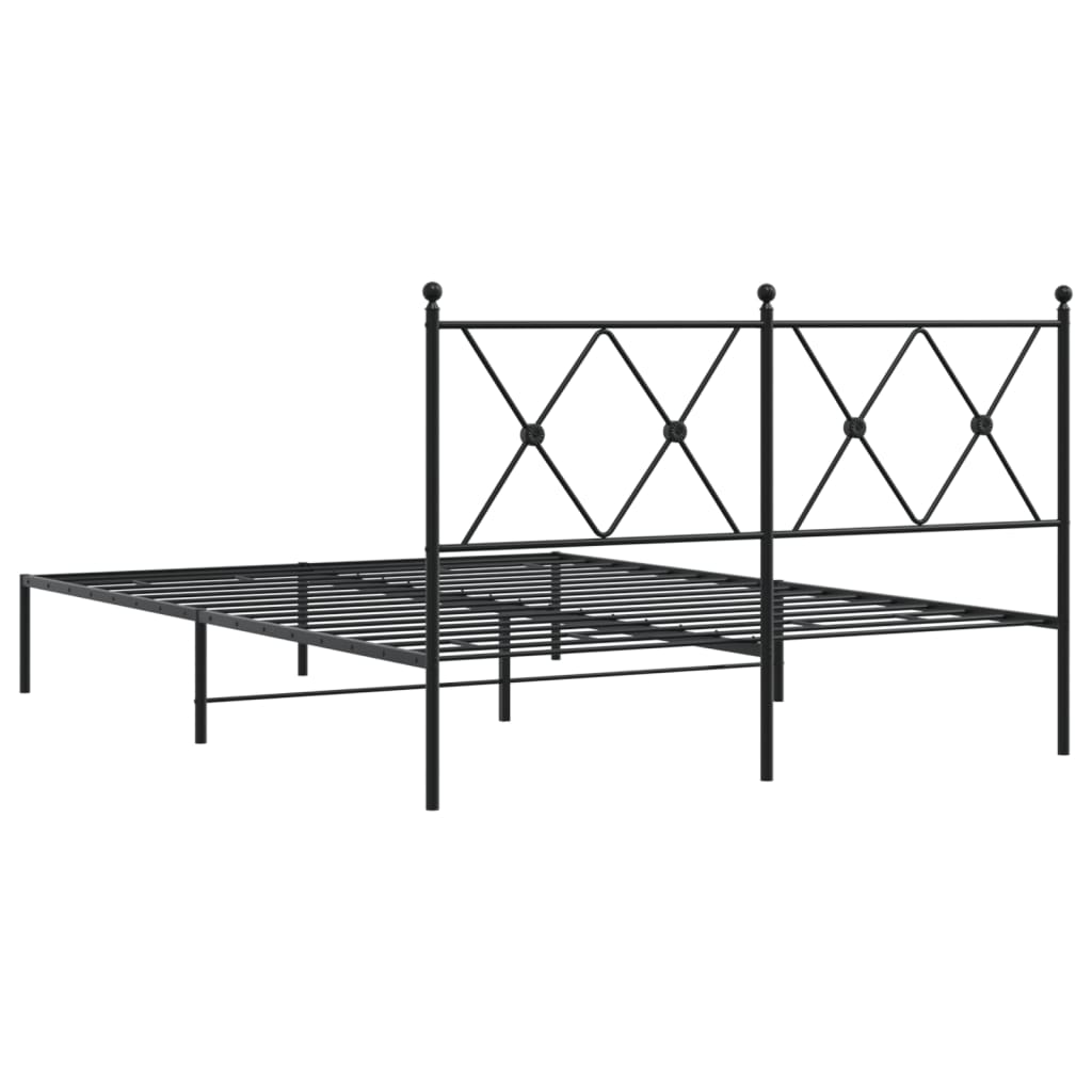 Metal Bed Frame without Mattress with Headboard Black 135x190 cm