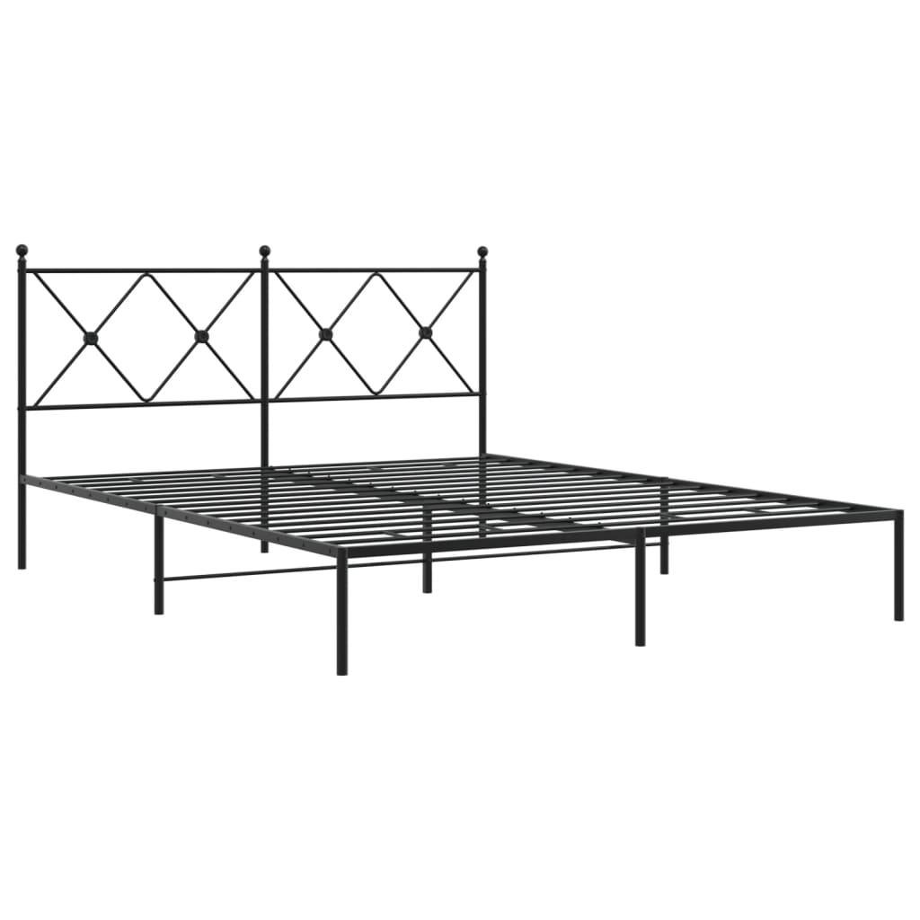 Metal Bed Frame without Mattress with Headboard Black 150x200 cm