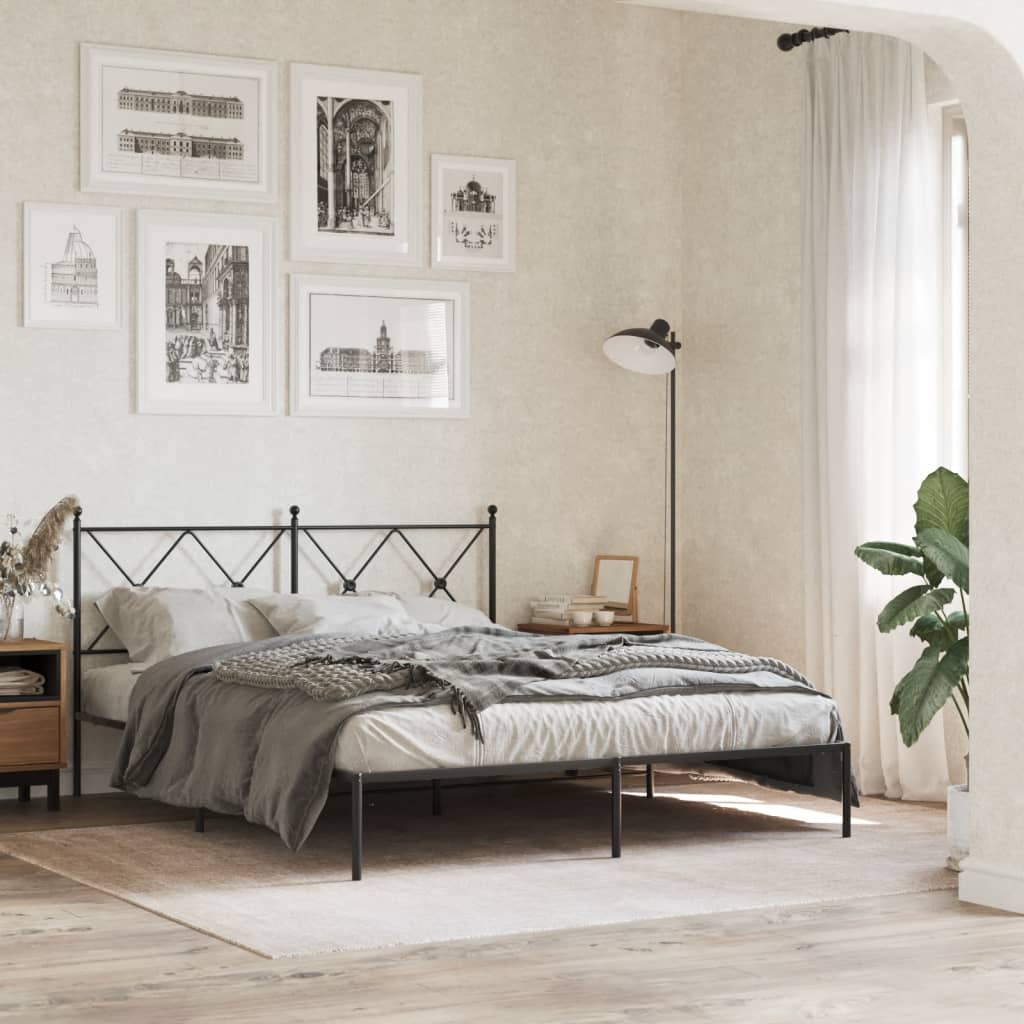 Metal Bed Frame without Mattress with Headboard Black 150x200 cm