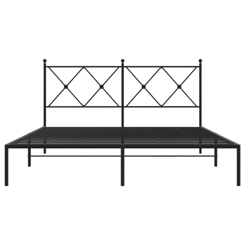 Metal Bed Frame without Mattress with Headboard Black 150x200 cm