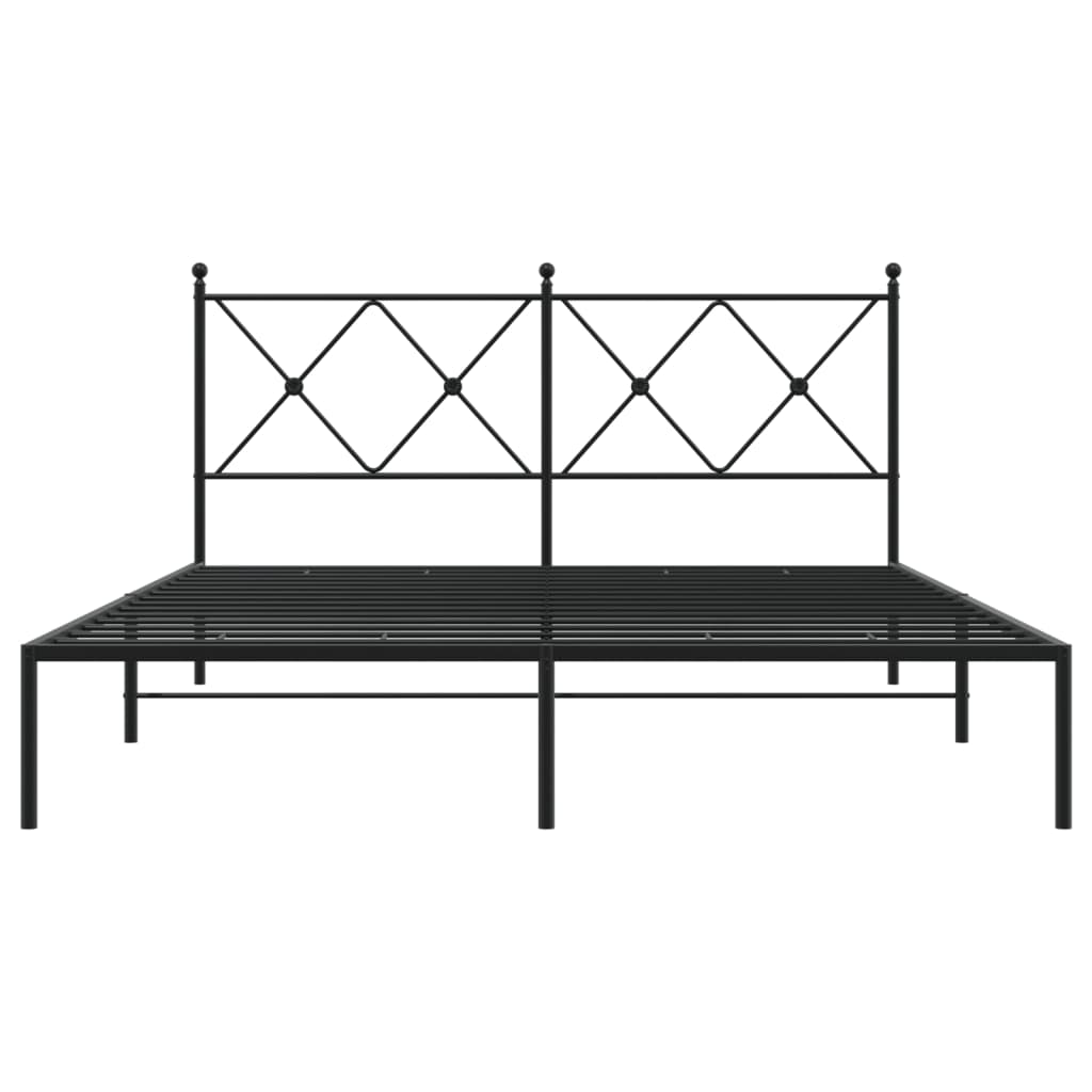 Metal Bed Frame without Mattress with Headboard Black 150x200 cm