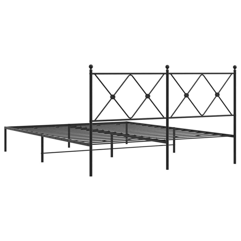 Metal Bed Frame without Mattress with Headboard Black 150x200 cm