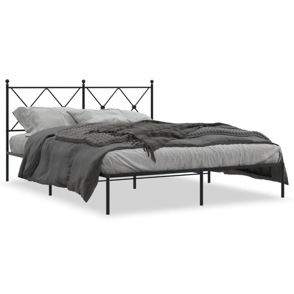 Metal Bed Frame without Mattress with Headboard Black 150x200 cm