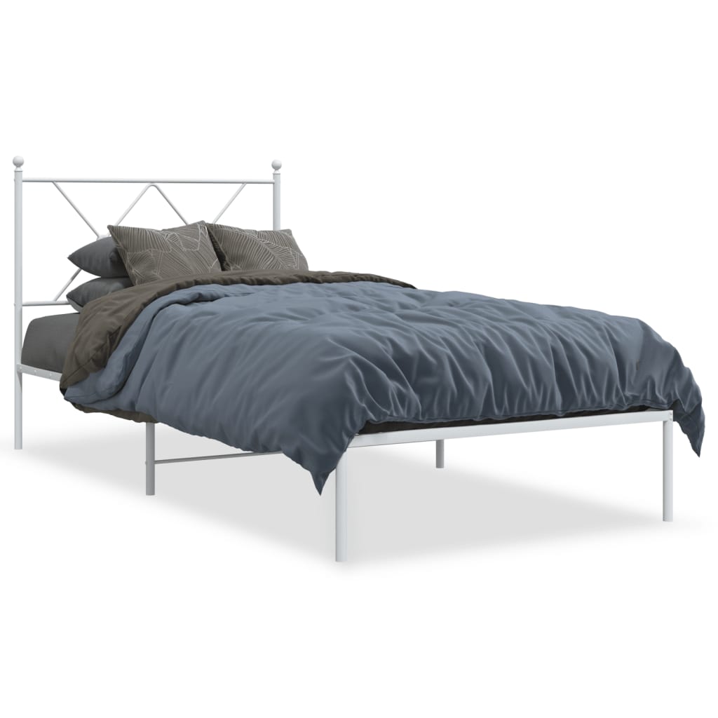 Metal Bed Frame without Mattress with Headboard White 90x190 cm