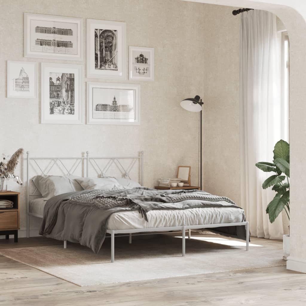 Metal Bed Frame without Mattress with Headboard White 135x190 cm