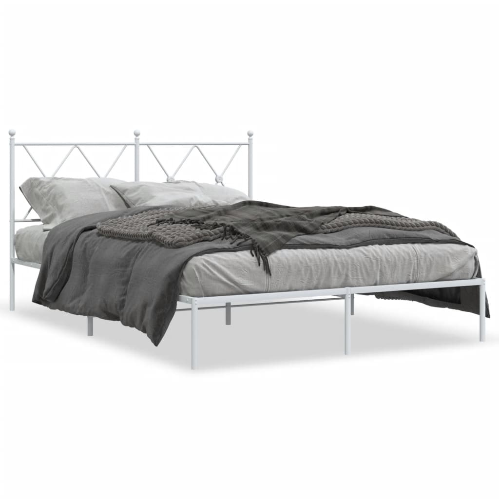 Metal Bed Frame without Mattress with Headboard White 135x190 cm