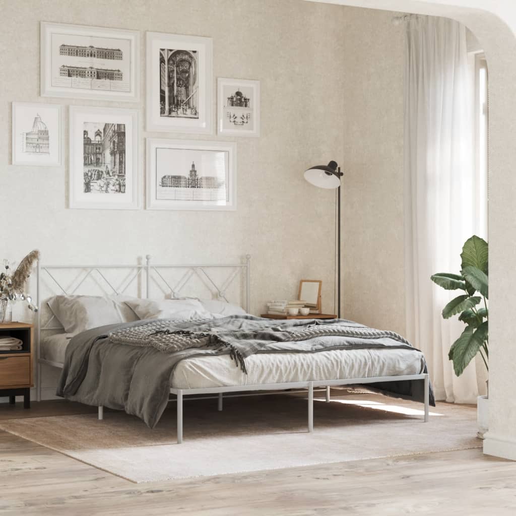 Metal Bed Frame without Mattress with Headboard White 150x200 cm