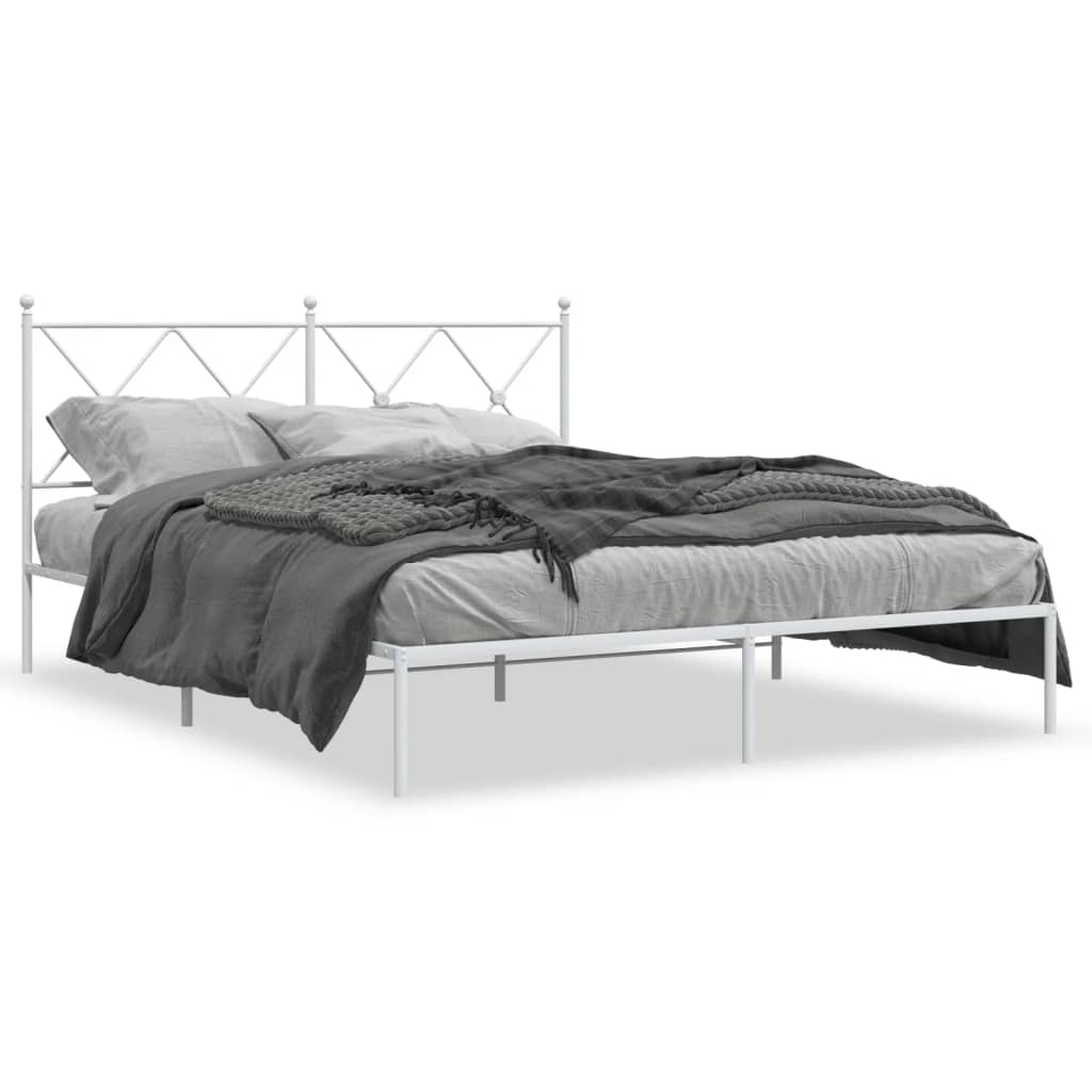 Metal Bed Frame without Mattress with Headboard White 150x200 cm