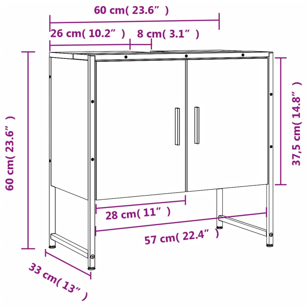 Bathroom Sink Cabinet Black 60x33x60 cm Engineered Wood