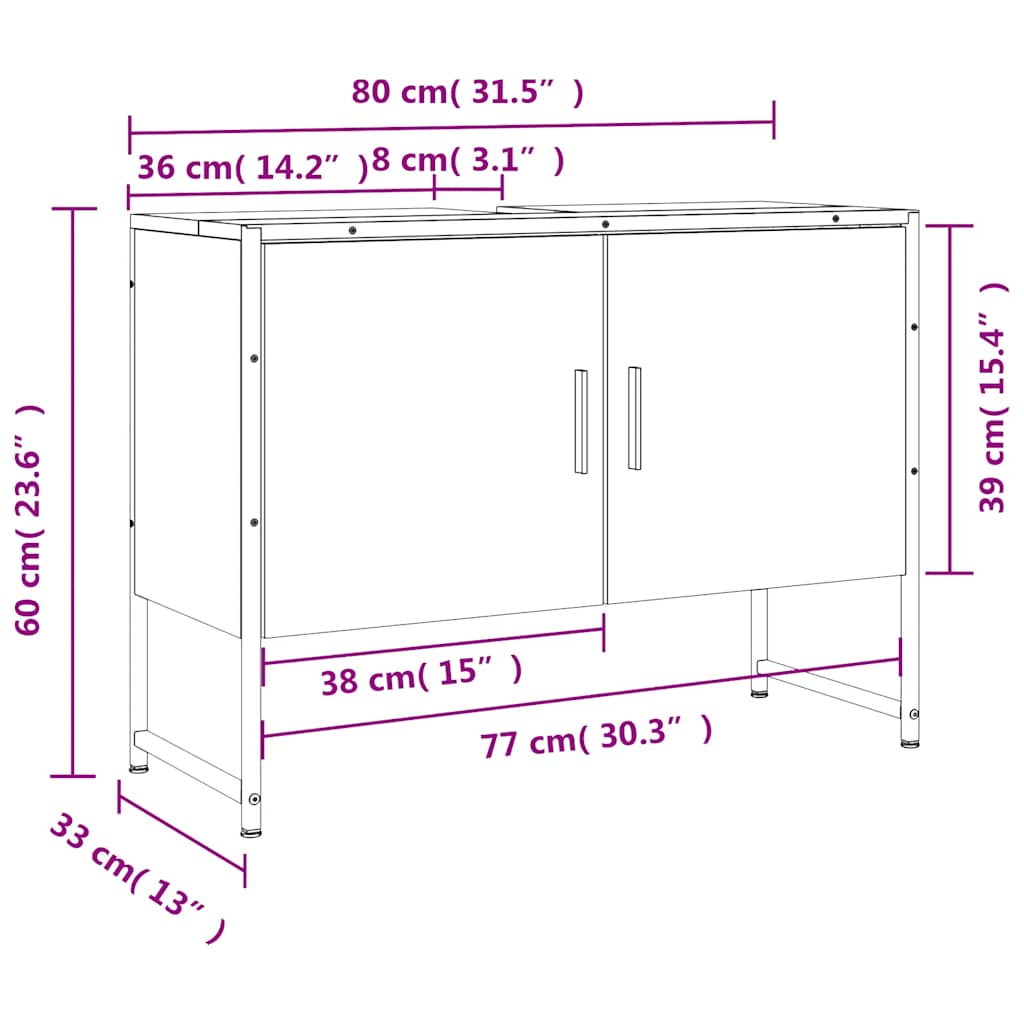 Bathroom Sink Cabinet Black 80x33x60 cm Engineered Wood