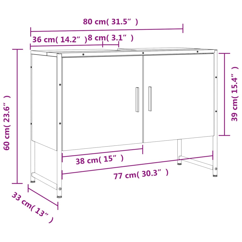 Bathroom Sink Cabinet Black 80x33x60 cm Engineered Wood