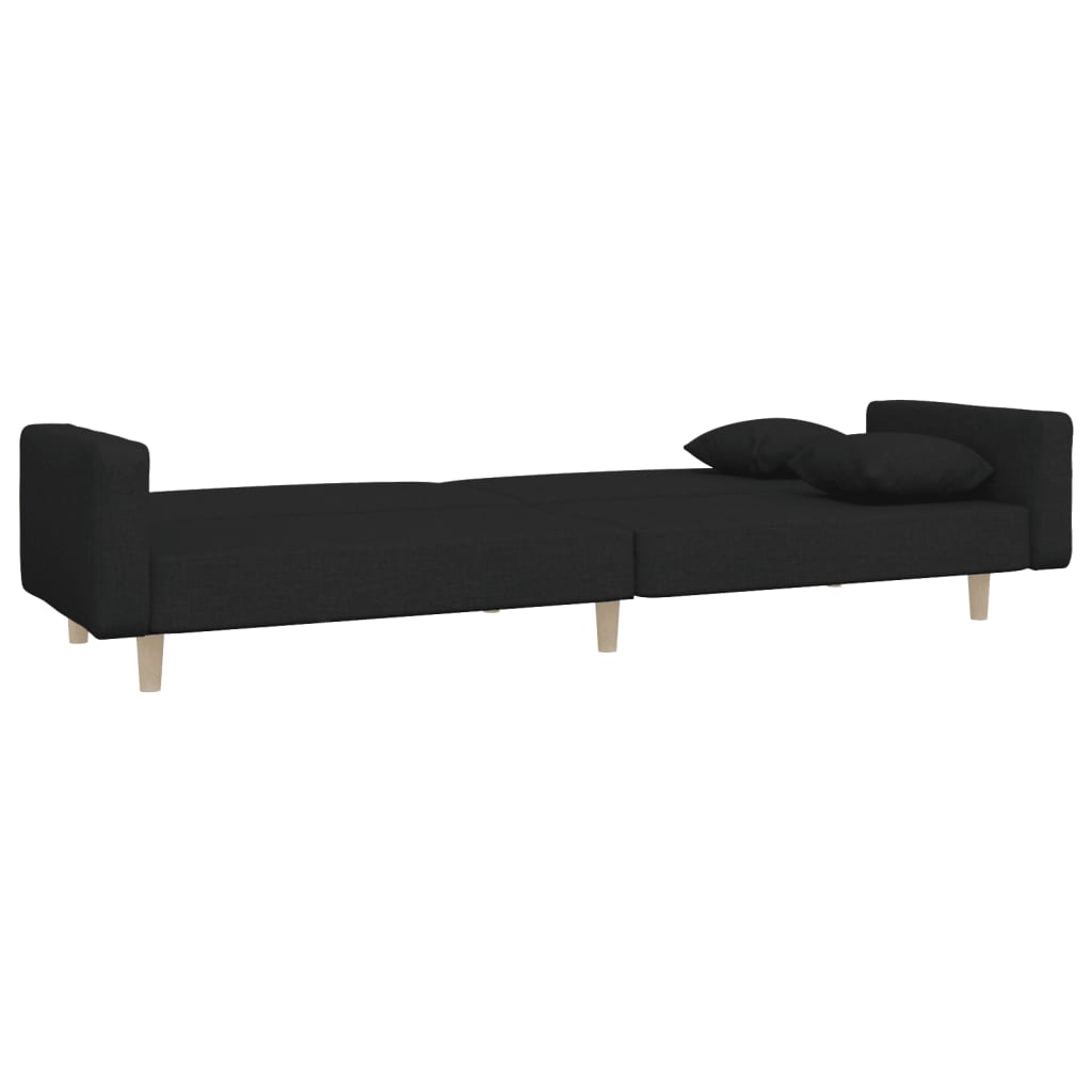 2-Seater Sofa Bed with Two Pillows Black Fabric