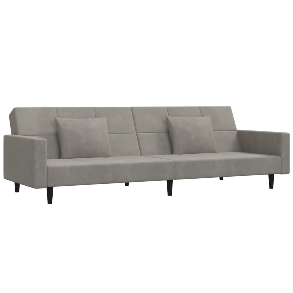 2-Seater Sofa Bed with Two Pillows Light Grey Velvet