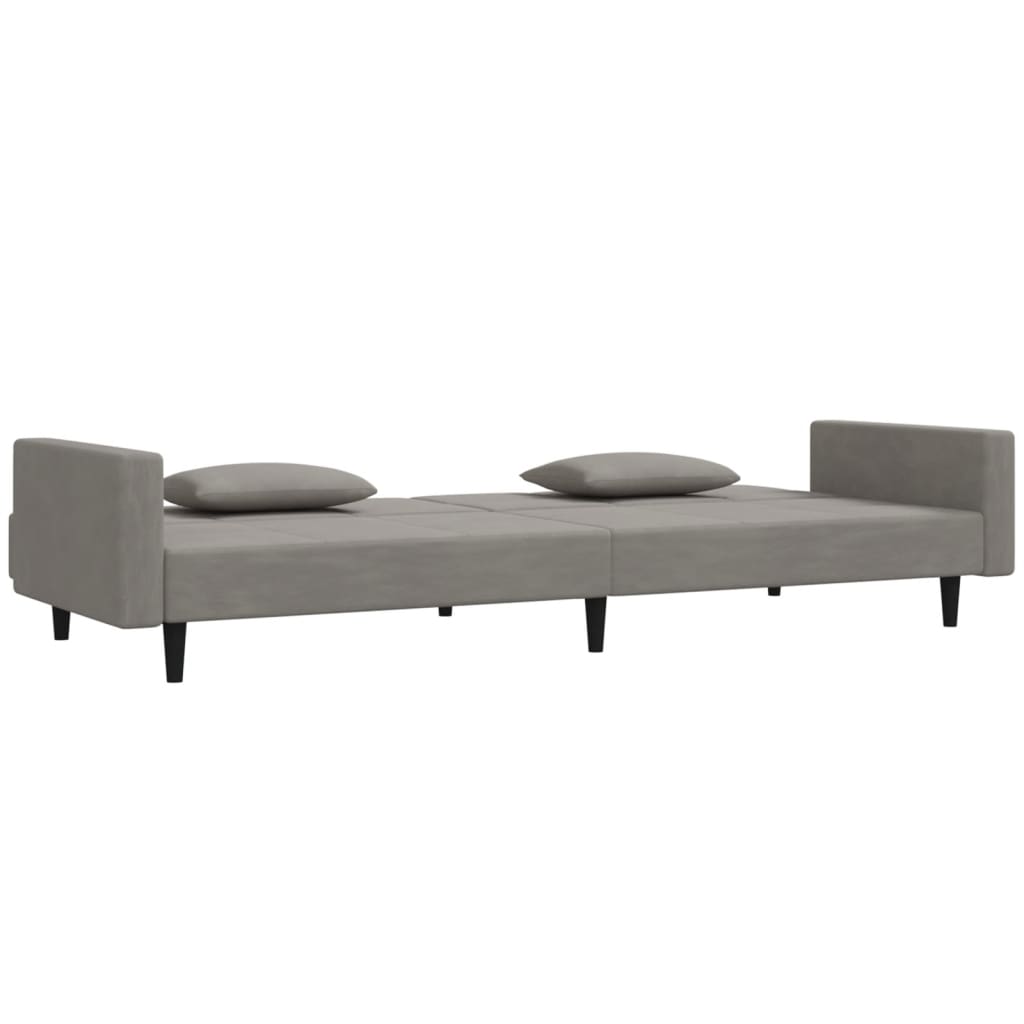 2-Seater Sofa Bed with Two Pillows Light Grey Velvet