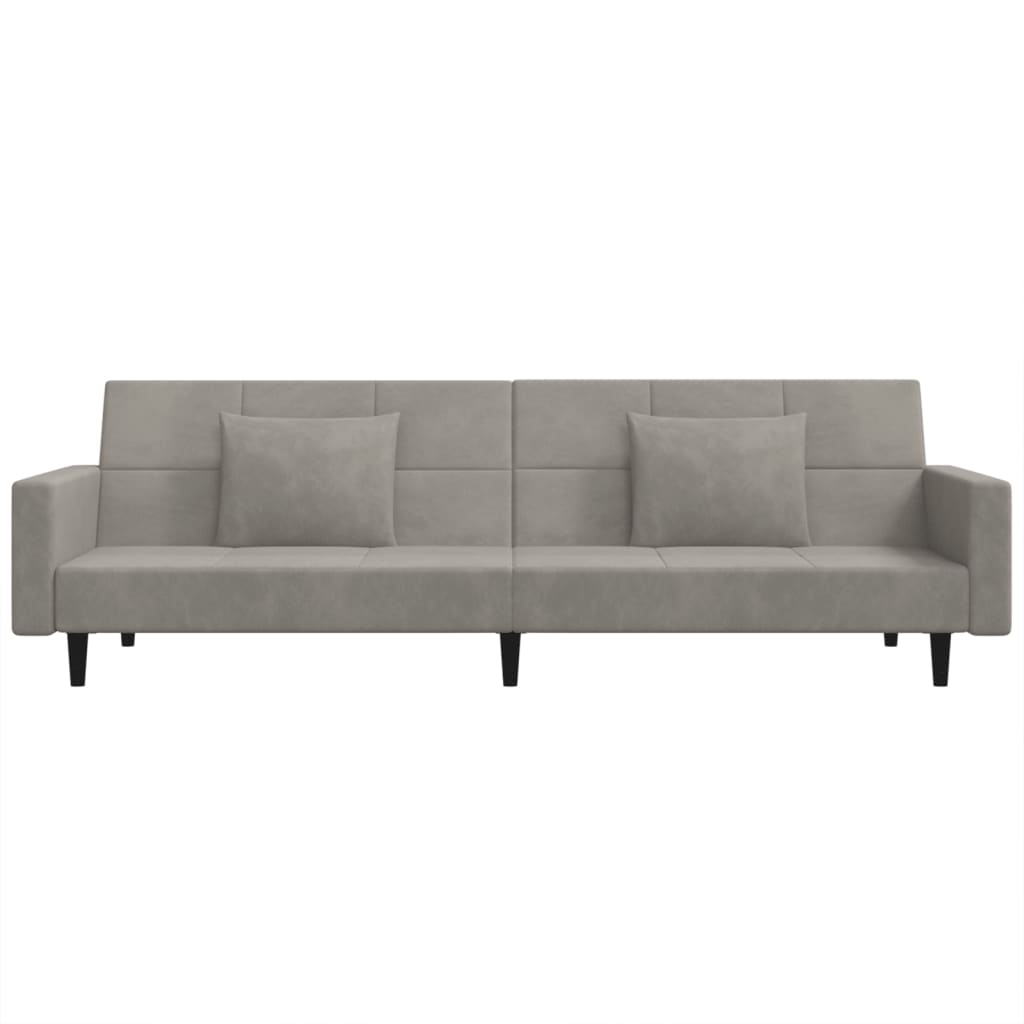 2-Seater Sofa Bed with Two Pillows Light Grey Velvet