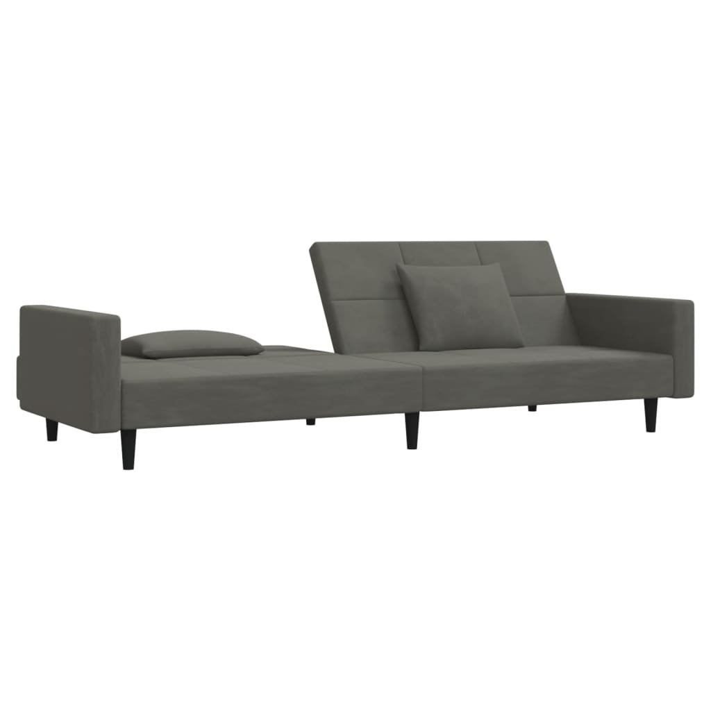 2-Seater Sofa Bed with Two Pillows Dark Grey Velvet