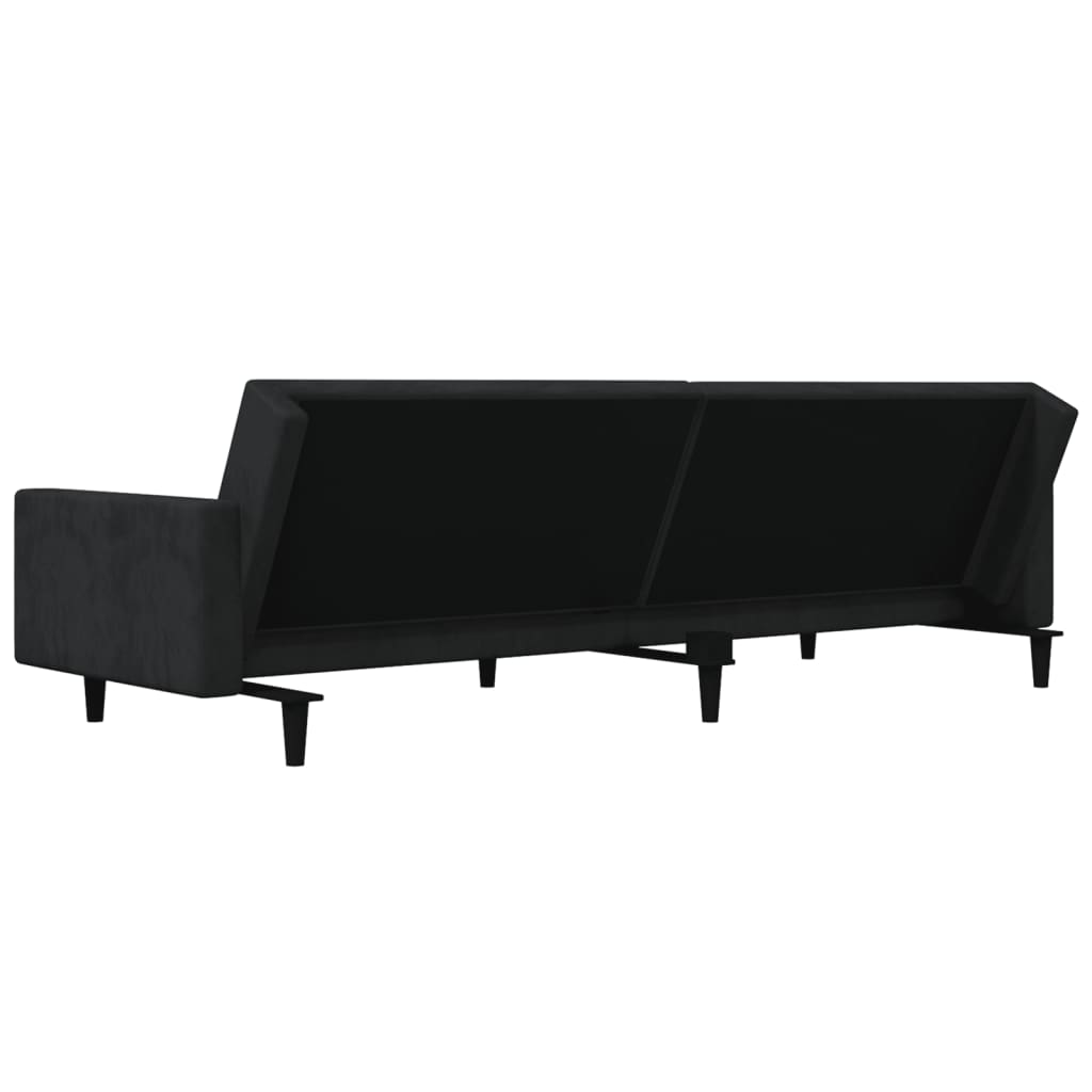 2-Seater Sofa Bed with Two Pillows Black Velvet