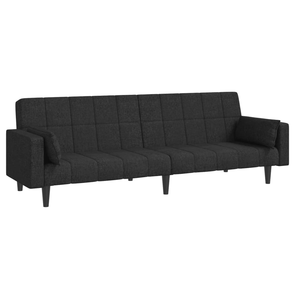 2-Seater Sofa Bed with Two Pillows Black Fabric