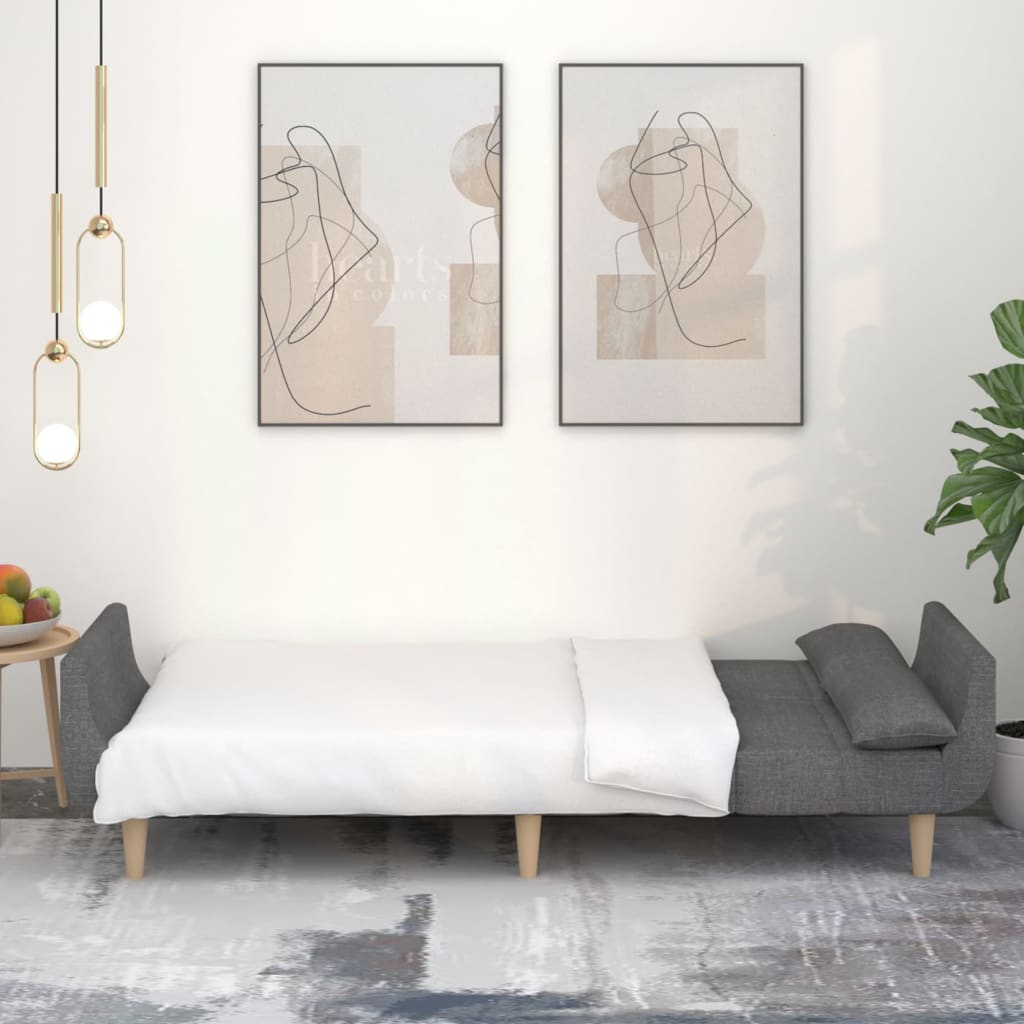 2-Seater Sofa Bed with Two Pillows Light Grey Fabric
