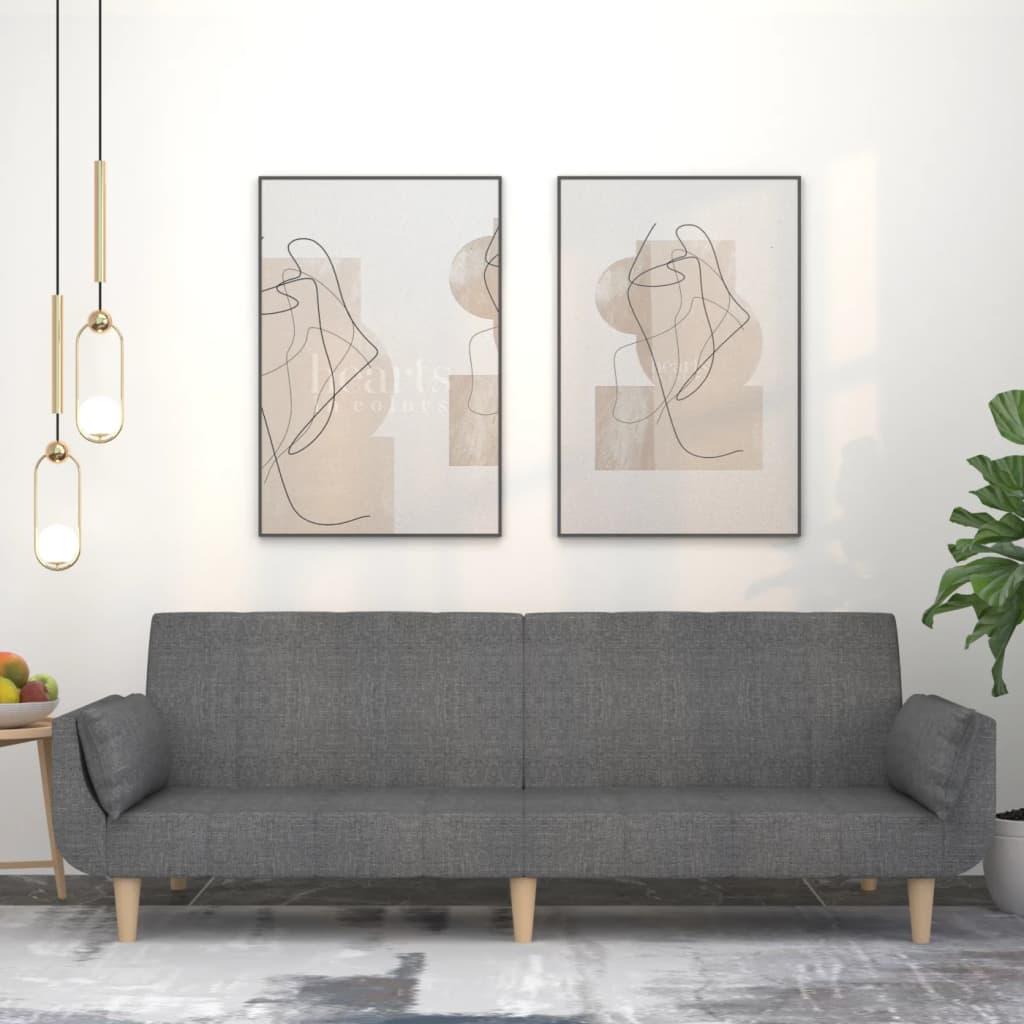 2-Seater Sofa Bed with Two Pillows Light Grey Fabric