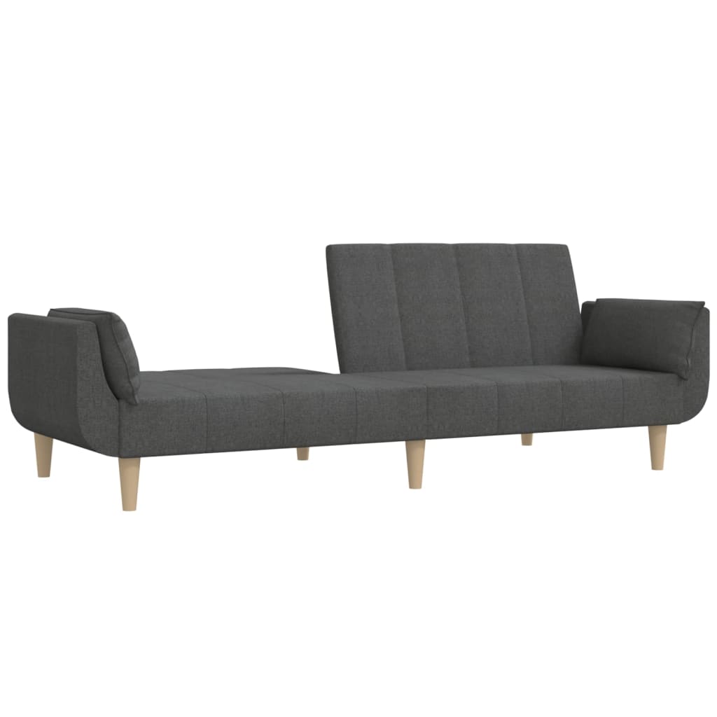 2-Seater Sofa Bed with Two Pillows Dark Grey Fabric