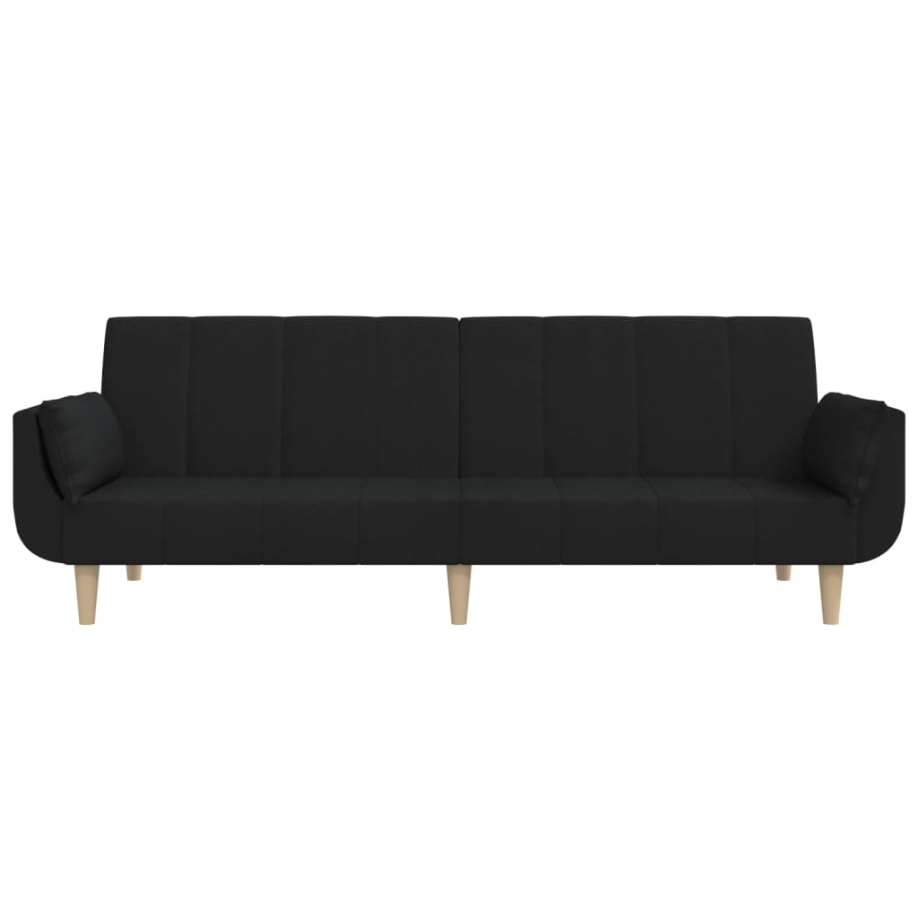 2-Seater Sofa Bed with Two Pillows Black Fabric