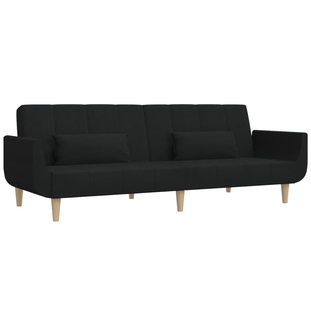 2-Seater Sofa Bed with Two Pillows Black Fabric