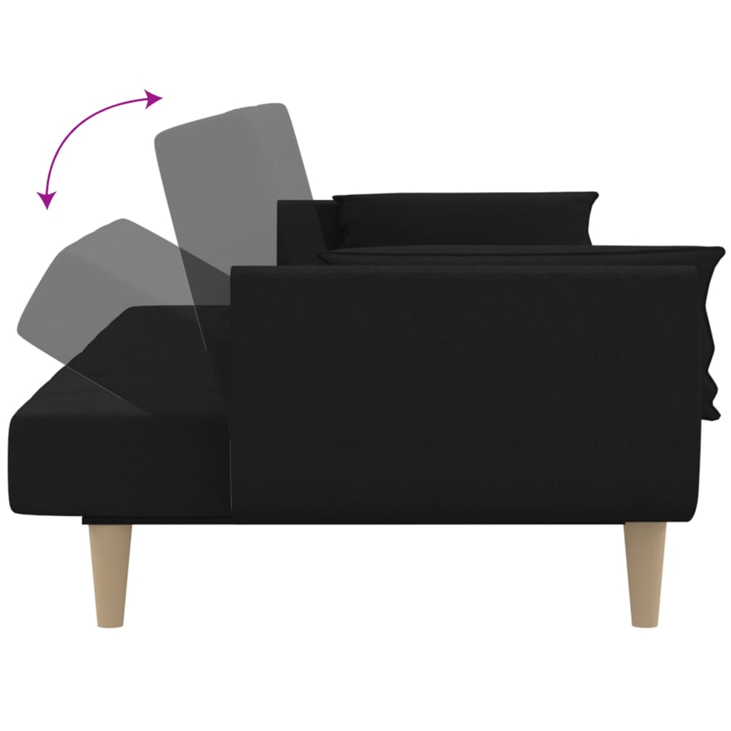 2-Seater Sofa Bed with Two Pillows Black Fabric