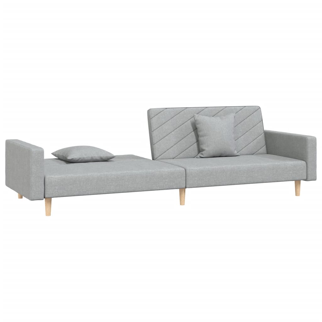 2-Seater Sofa Bed with Two Pillows Light Grey Fabric